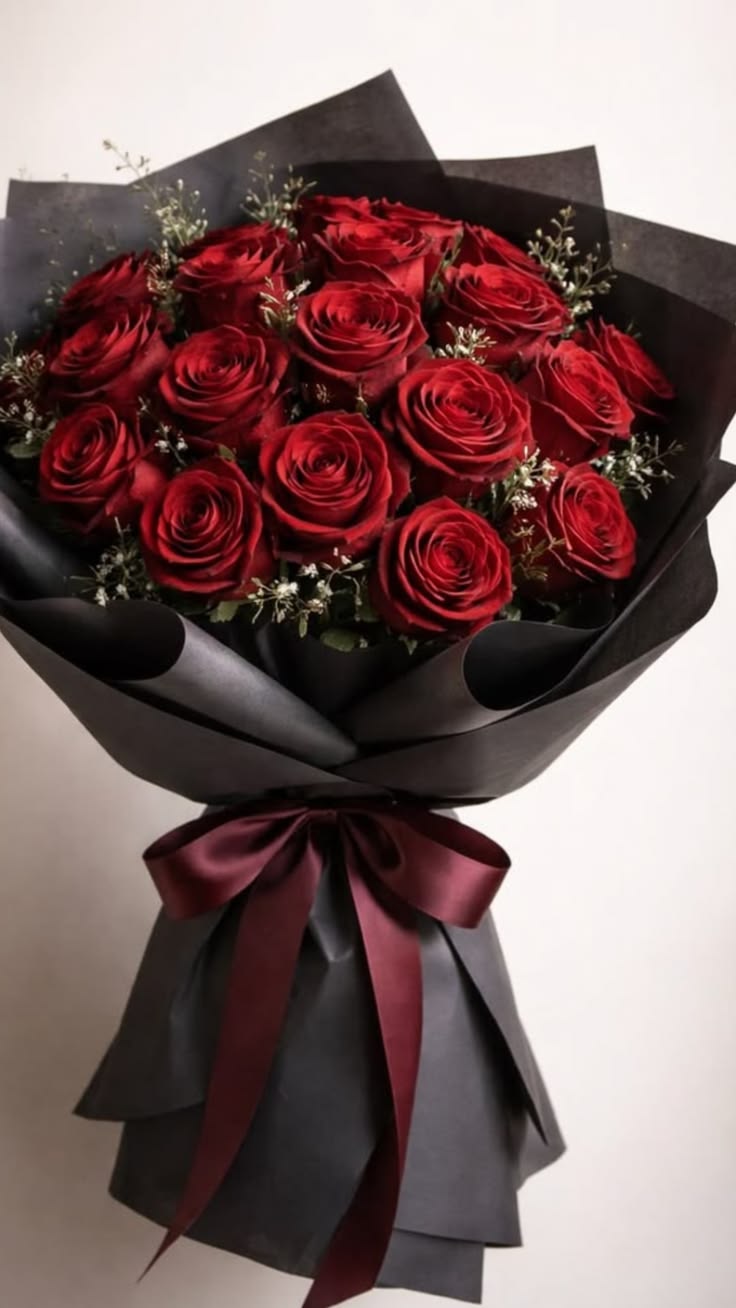 Luxury Red Rose Flower Bouquet with Black Wrapping | Hand made