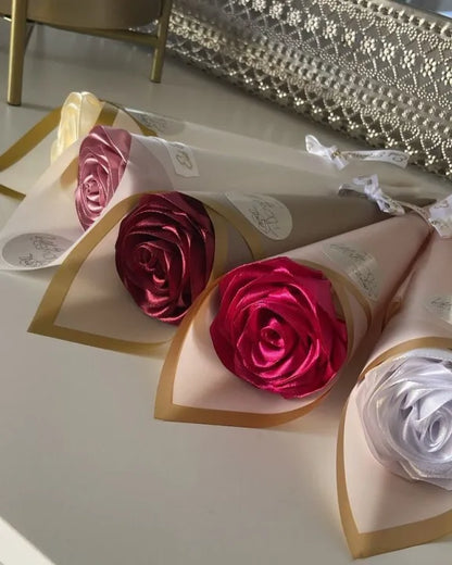 Elegant Single Rose Cone |Handmade Ribbon Flower Gift