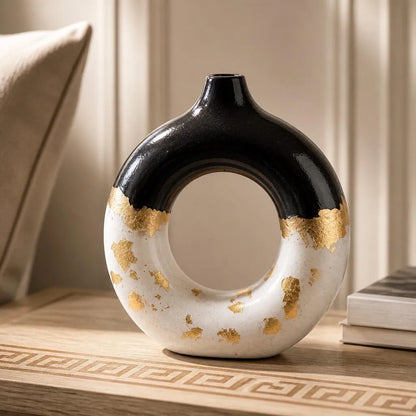 Donut Shape Ceramic Vase, Modern Luxury Home Decor, Perfect for Fresh or Artificial Flowers
