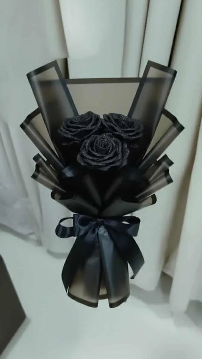 Handmade Ribbon Flower Bouquet – 3 Elegant Artificial Roses Gift Wrapped for Decoration & Gifting