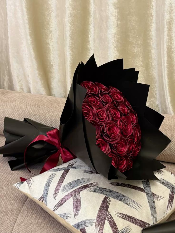 Luxury Red Rose Flower Bouquet with Black Wrapping  | Hand made