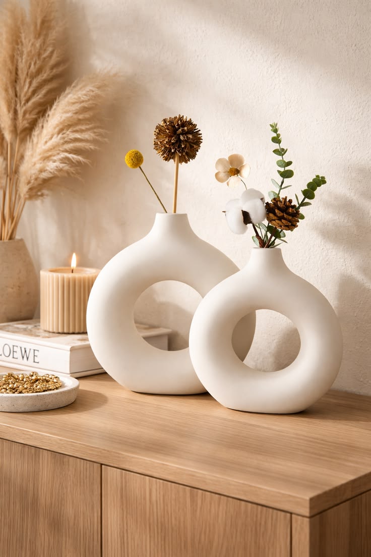 Donut Shape Ceramic Vase, Modern Luxury Home Decor, Perfect for Fresh or Artificial Flowers