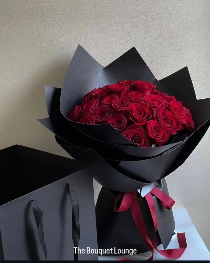 Luxury Red Rose Flower Bouquet with Black Wrapping  | Hand made