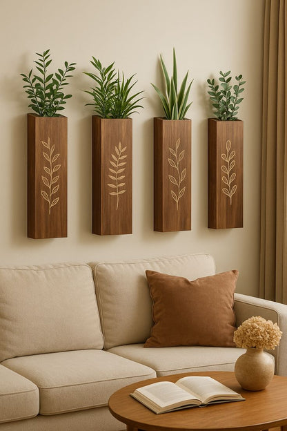 Luxury Wooden Wall Pocket Vase | Minimalist Rustic Wall Decor