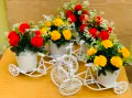 Unique Floral Cycle Decoration With Artificial Flowers Bicycle Woven Flower vase
