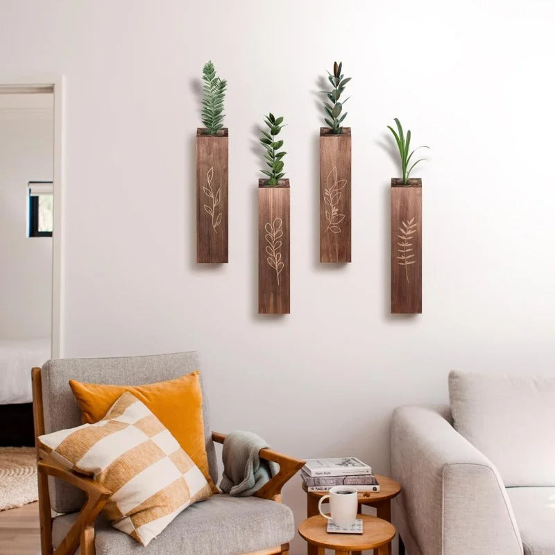 Luxury Wooden Wall Pocket Vase | Minimalist Rustic Wall Decor