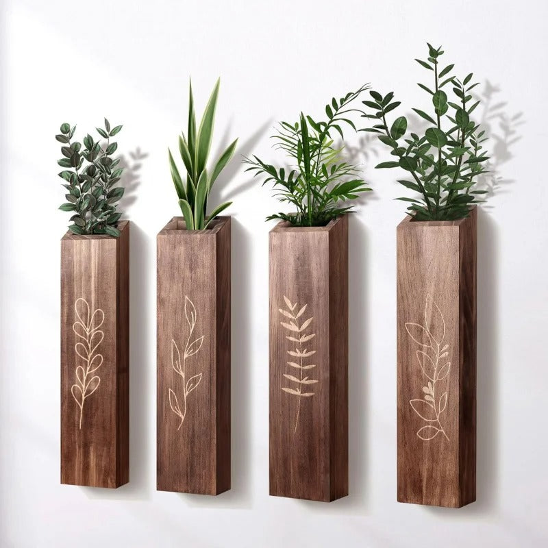 Luxury Wooden Wall Pocket Vase | Minimalist Rustic Wall Decor